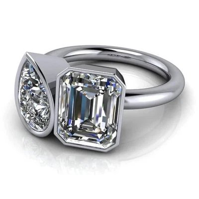 4Ct Round Cut Lab Created Diamond Bezel 14k White Gold FN Engagement Gift Ring - Image 1 of 4