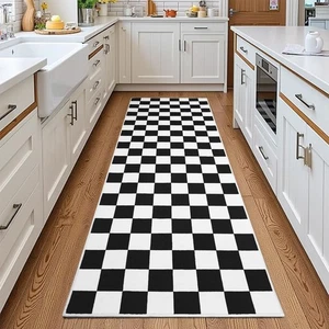 Terrug Black and White Checkered Area Rug for Kitchen,2x6 Runner Rugs Washabl... - Picture 1 of 8