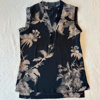 Blusa Top Donna Karan New York Negra con Estampado Floral Sin Mangas Talla XS Foto 1 de 4