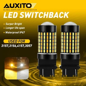2PCS 3157 4157 3156 SMD LED White Amber Switchback Turn Signal DRL Light AUXITO - Picture 1 of 9