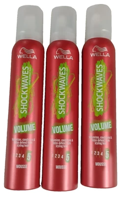 3x Wella Shockwaves Volumen Peinado Mousse Sujeción #5 Voluminiza y Condiciones Foto 1 de 3