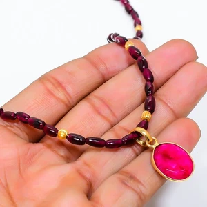 Mozambique Garnet, Jade Gemstone 925 Sterling Silver Jewelry Necklace 20" i022 - Picture 1 of 4