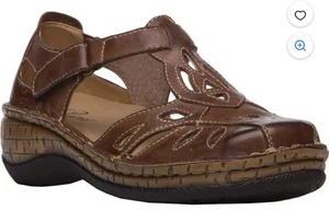 Propet Jenna sandali punta chiusa pelle marrone donna taglia 8,5 scarpe cinturino - Foto 1 di 9