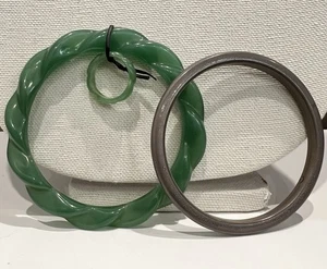Vintage Emerald Swirl Green & Brown Resin Bracelet & 7” Ring Jewelry Set 70/80s - Picture 1 of 5