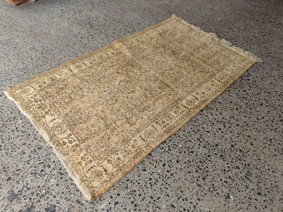 Vintage Turkish Oushak Rug 3.8x6.7 ft Handmade Wool Carpet Beige Blue Floral - Image 1 of 4