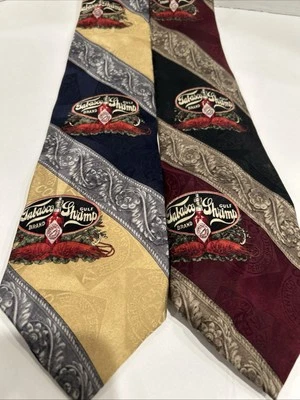 2 TABASCO GULF SHRIMP NECK TIE Striped VINTAGE CRAWFISH NAVY BLACK BURGUNDY - Image 1 of 4