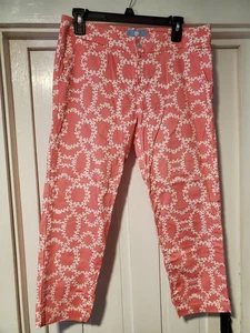 Kaeli Smith Pants Women's Size 6 Pink White Printed Stretch Cropped Capri Pants - Picture 1 of 4