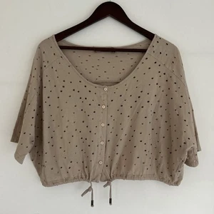 Mes Souers Et Moi Top Blouse Beige Cropped Oversized Size 3 Large Cottage Lagen - Picture 1 of 6