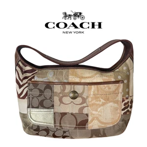 Coach One Schultertasche Patchwork Denim Signature Braun 10808 - Bild 1 von 14