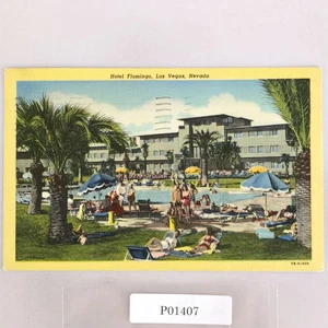 Hotel Flamingo Las Vegas Nevada 1940s Linen Postcard 1942 Swimming Pool - Picture 1 of 2
