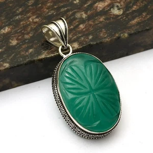 Simulated Emerald Gemstone Handmade Antique Design Pendant Jewelry 2.4" AP-49241 - Picture 1 of 1