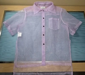 CHIN Menswear Sheer Lilac Organza Shirt XS Purple Transparent Mesh Button Up - Picture 1 of 9