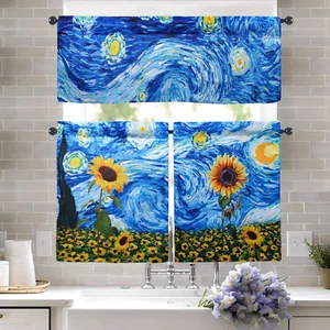 Sunflower Kitchen Curtains and Valances Set - 3 Piece Kitchen Curtains 36 Inch L - Picture 1 of 12