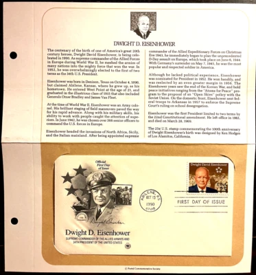 DWIGHT D. EISENHOWER (POTUS) WWII COMMANDER 1990 USPS Commemorative CACHET FDC - Image 1 of 2