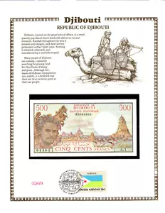 Djibouti 1979 500 Francs P 36a UNC w/FDI UN FLAG STAMP Prefix A.1 64464 Binary - Picture 1 of 2