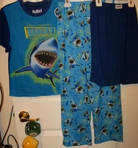 Up Late Hangry Shark Flame Resistant 3 Piece Pajama PJ Set Boys Size 10 NWT - Picture 1 of 4