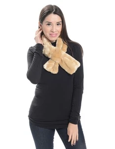 RIKKA Beige Faux Fur Stole/Scarf w/Black Satin Lining. 35" Length X 5" Wide. - Picture 1 of 2