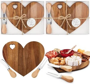 Juego de 2 tablas de queso corazón y cuchillos madera de acacia mini tabla de charcutería favor de fiesta - Imagen 1 de 6