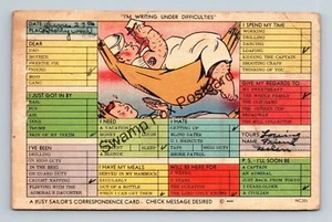 Postcard Sailor's Busy Correspondence Card Check List Writing Difficulties Linen - Picture 1 of 2