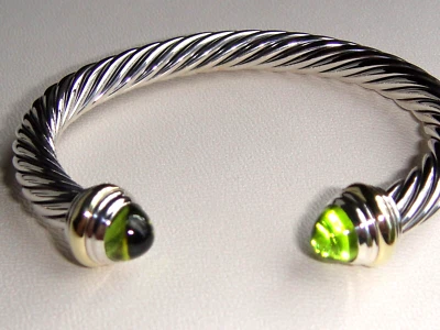 PULSERA CABLE PERIDOTO SS ORO 14K DAVID YURMAN 7mm Foto 1 de 3