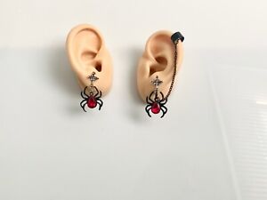 Men's Black Spider Red Stone Body Ear Cuff Earrings Jewelry Chain Pair Womens