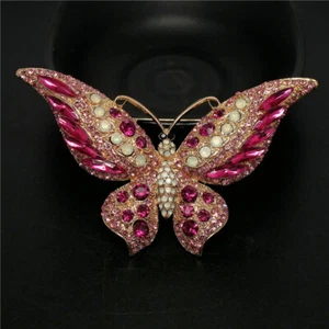 Lovely Rhinestone Pink Butterfly Crystal Fashion Women Charm Brooch Pin - Picture 1 of 3