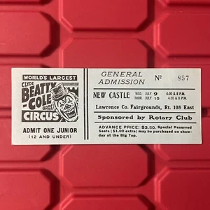 Clyde Beatty Cole Bros Circo Combinado Nuevo Castillo Admitir Boleto Junior De Colección Años 80 - Imagen 1 de 2