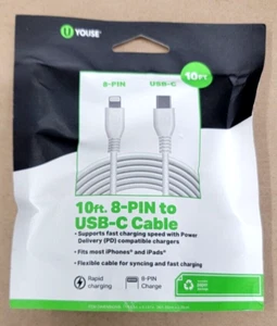 U Youse 10 Fuß 8-PIN auf Typ-C Kabel - weiß - Bild 1 von 2