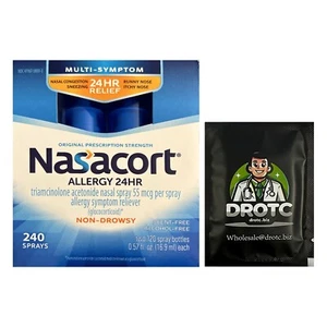 New Nasacort 24 HR Allergy Relief 240 Sprays - Bonus Dr OTC Wipe - Picture 1 of 2