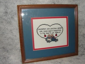 Vintage Handmade Needlepoint Counselors for Children Framed Picture - Picture 1 of 3