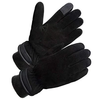 Guantes térmicos de invierno con pantalla táctil, cuero de gamuza de piel de ciervo completa, parte superior súper suave Foto 1 de 4