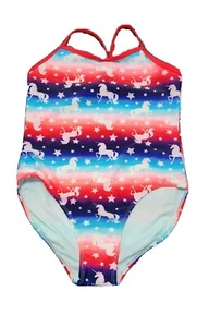 Wonder Nation Swimsuit Girls L Red Blue 4th Of July Stars Unicorn One-Piece - Picture 1 of 4