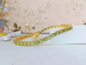 8Ct 4mm Lab Created Peridot 7.5" Tennis Womens Bracelet 14K Yellow Gold Plated - Picture 1 of 4