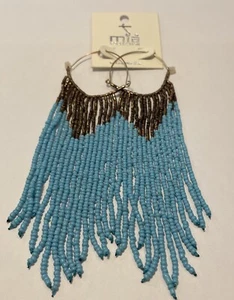 MIA Collection Hoop Dangle 6” Bronze Turquoise Bead Earrings Brand New~Cute! - Picture 1 of 4