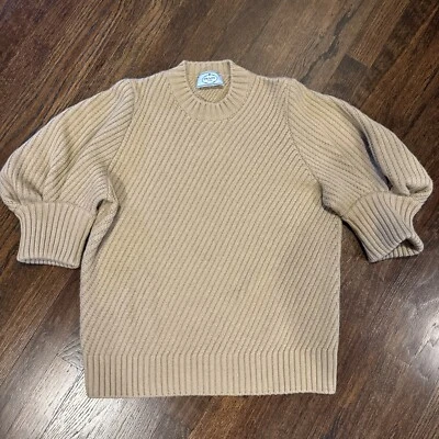 Prada Women’s Beige 100% Cashmere Puff Sleeve Cable Sweater Size 42 New - Image 1 of 4