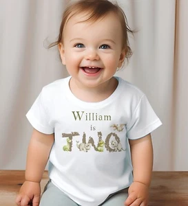 Personalised Dinosaur Kids T-shirt, toddler BIRTHDAY top, tees, dino design TOP - Picture 1 of 2