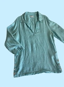 Sigrid Olsen Popover Tunic Top Shirt Womens Small Blue Collared 100% Linen - Picture 1 of 8