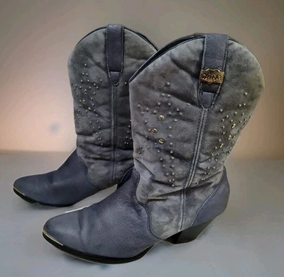 Botas de Vaquera Dingo Slouchy Tachonadas Costa Occidental Azul/Gris Cuero Gamuza 10 M Foto 1 de 4