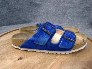 Sandalias Birkenstock Arizona Plantilla Suave Azul Gamuza Cuero Talla 40 EE. UU. 9 Estrechas - Imagen 1 de 11