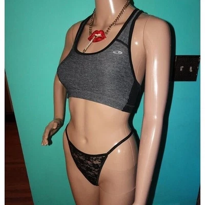 Champion Gray & Black Power Core Sports Bra L sporty workout exercise - Image 1 of 4