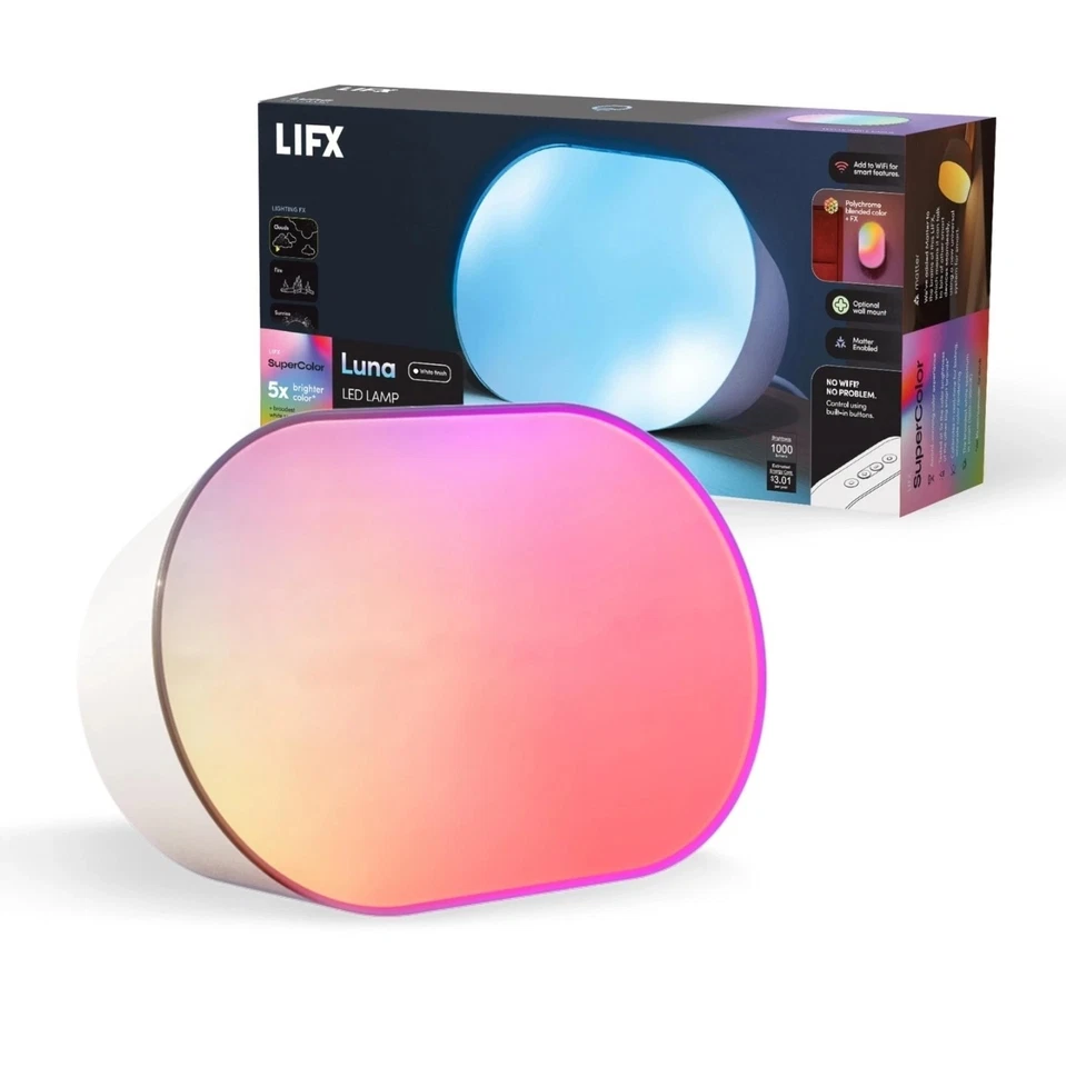 LIFX Luna Smart Lamp 1000 Lumens Wi-Fi & Matter 1.3 Compatible LFXCAP8/RGBW/WH