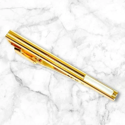 Lanvin Tie Clip Bar Pin Gold Metal × White Mother of Pearl 6cm with Box Germany - Image 1 of 4