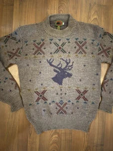 Vintage Boston Traders Wool Knit Sweater Mens M Colorful Fair Isle Deer 90s VTG - Picture 1 of 7