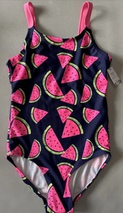 Justice Size 12 Watermelon 1-Pc Swimsuit Navy Blue/Bright Pink Summer Swim - Picture 1 of 6