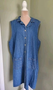Vtg Alexandra Lee Midi Dress Jumper Womens Plus 24 Denim Button Up 80s 90s Y2K - Picture 1 of 10