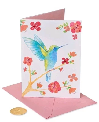 Tarjeta en blanco de papiro colibrí con flores 🌺 Multiusos  Foto 1 de 4