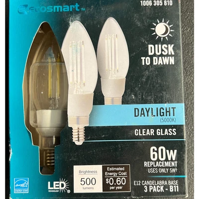 3pk EcoSmart LED E12 Candelabra B11 Vintage Bulbs Daylight 306810 - Image 1 of 4