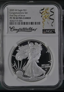 2025-W Proof $1 American Silver Eagle NGC PF70 FDI PR70 CONGRATULATIONS - Picture 1 of 3
