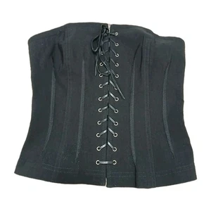 Bebe Corset Top XS Black Lace-Up Front Zip Back Strapless Bustier Y2K Punk Goth - Picture 1 of 6