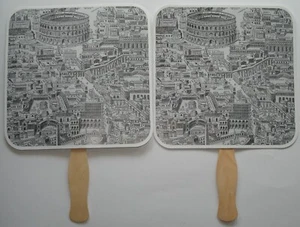 Set of 2 Renaissance & Baroque Images of Rome Italy Hand Fans Carlos Museum 2013 - Picture 1 of 5